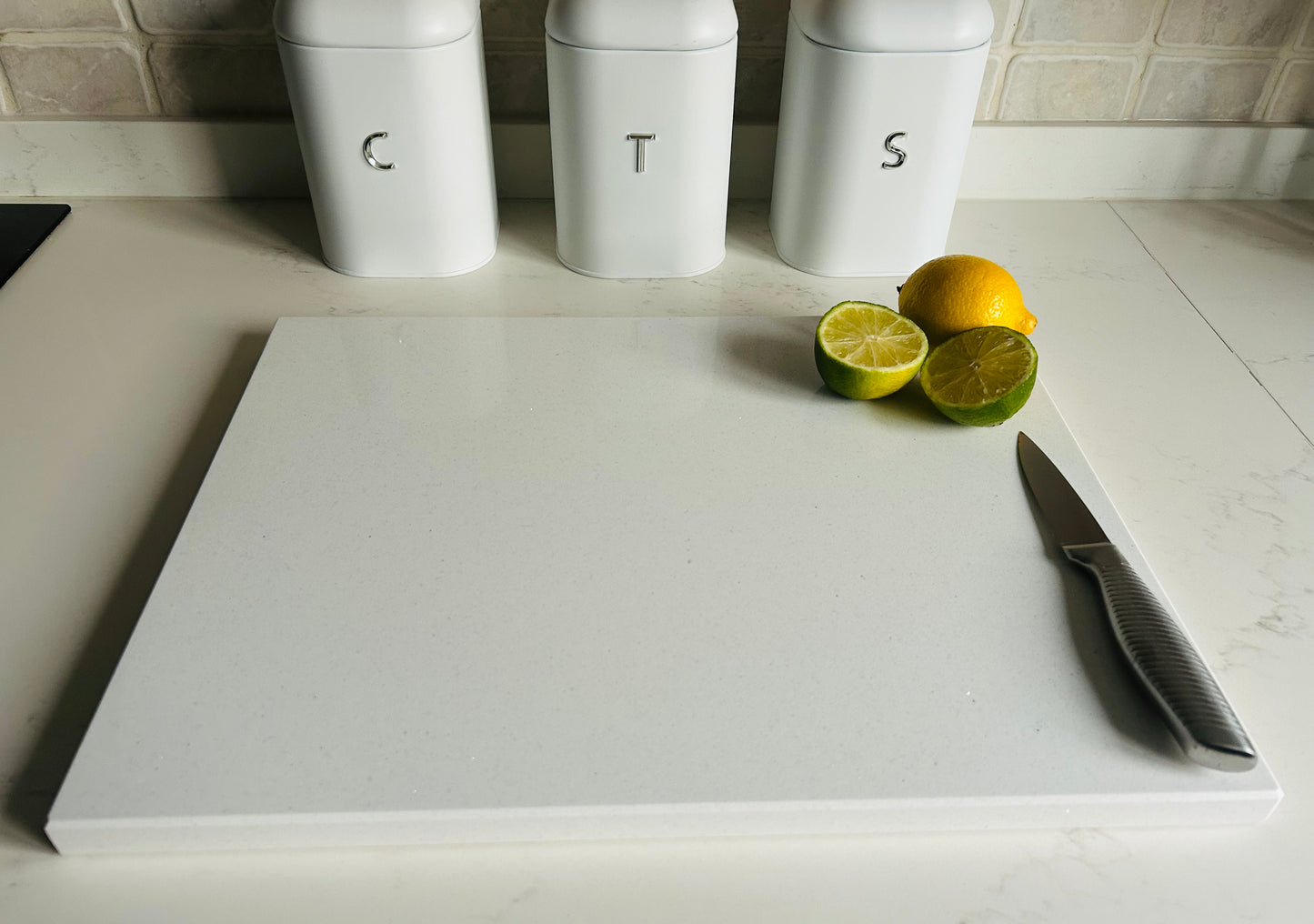 White Shimmer Quartz Stone Chopping Board