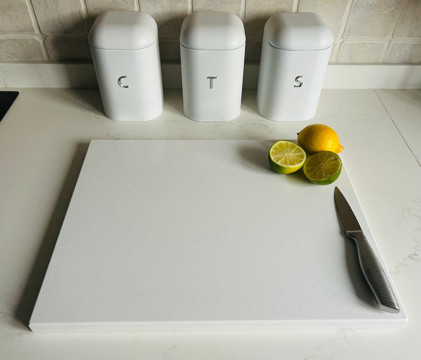 White Shimmer Quartz Stone Chopping Board