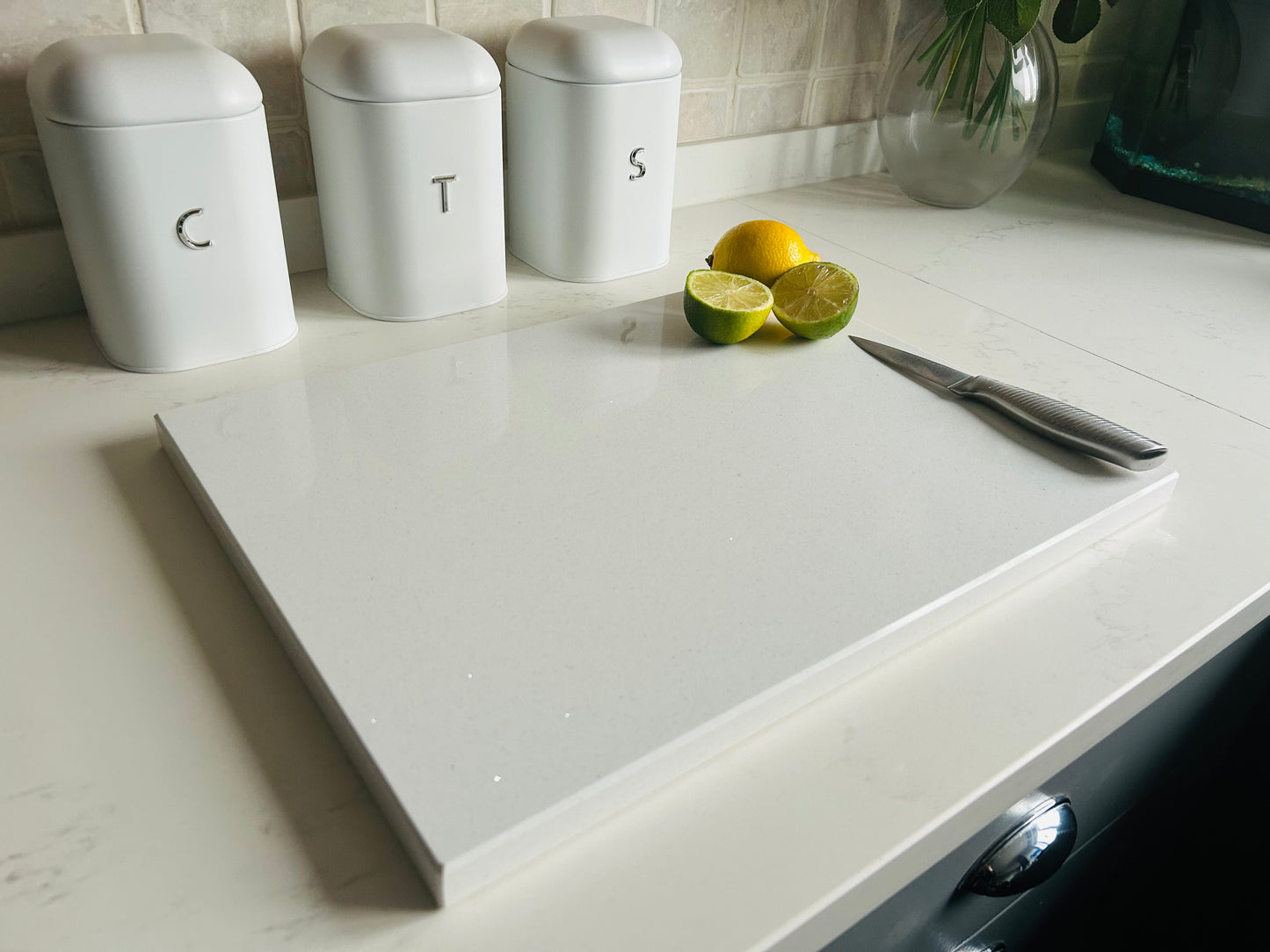 White Shimmer Quartz Stone Chopping Board